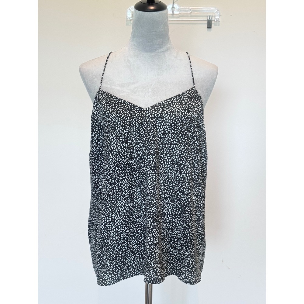 Nine West Womens Black White Leopard Print V-Neck Spaghetti Strap Camisole L